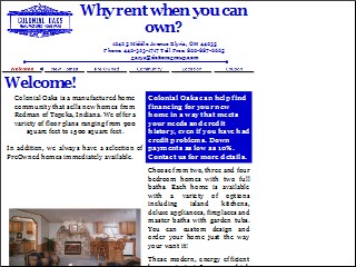 Web site www.colonial-oaks.com, Colonial Oaks Mobile Home Park